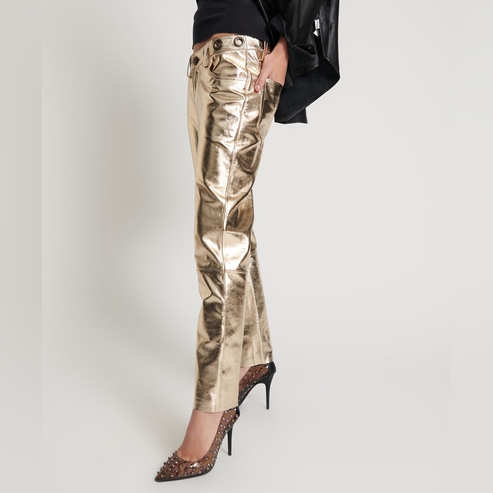 One Teaspoon - Gold 100% Sheepskin Leather Pants (Size M) - Picture 1 of 16